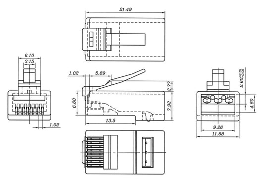 RJ45 connector, CAT 6A UTP unshielded