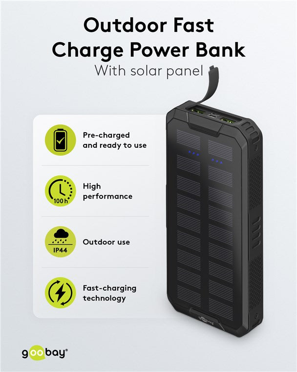 Outdoor Solar-Powerbank 20.000 mAh mit Power Delivery