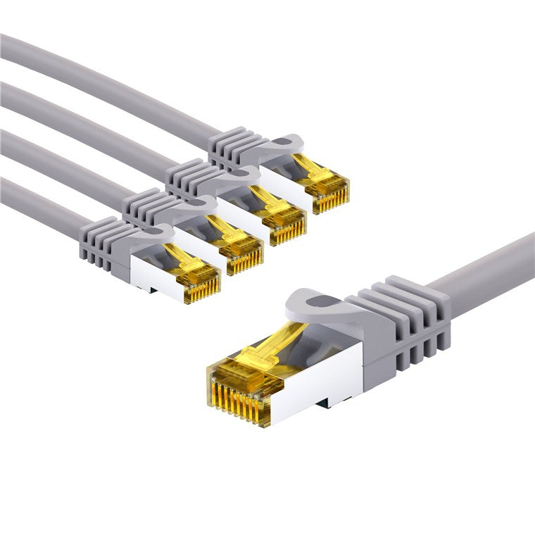 RJ45-Patchkabel CAT 6A S/FTP (PiMF), 500 MHz mit CAT 7 Rohkabel, 2 m, grau, 5er-Set