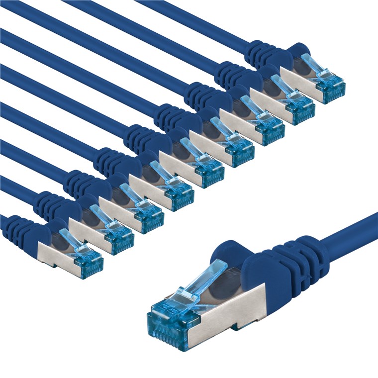 CAT 6A Patchkabel, S/FTP (PiMF), 1 m, blau, 10er-Set