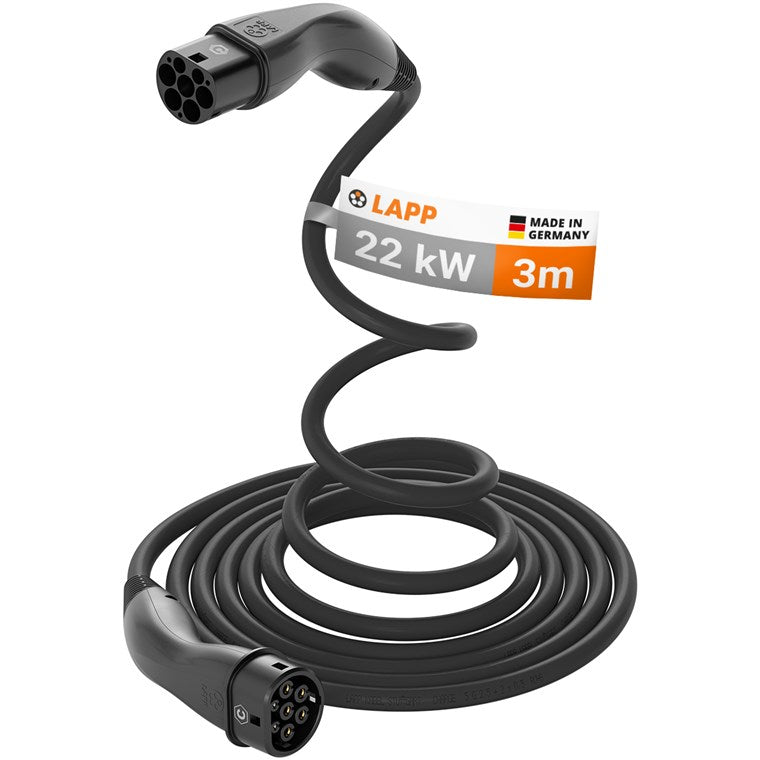 Selbstaufrollendes Ladekabel Typ 2, bis zu 22 kW, 3 m, schwarz