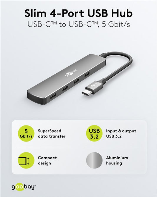 Slim 4-Port USB-Hub, USB-C™ auf USB-C™, 5 Gbit/s
