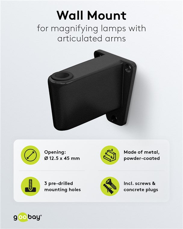 Wandhalterung für Lupenleuchten mit Gelenkarm, schwarz