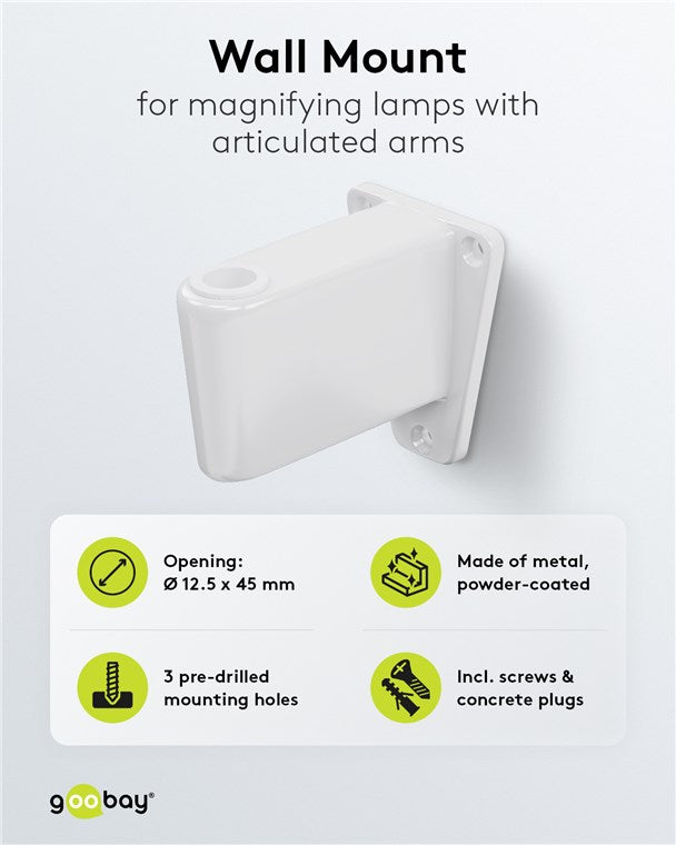 Wandhalterung für Lupenleuchten mit Gelenkarm, weiß