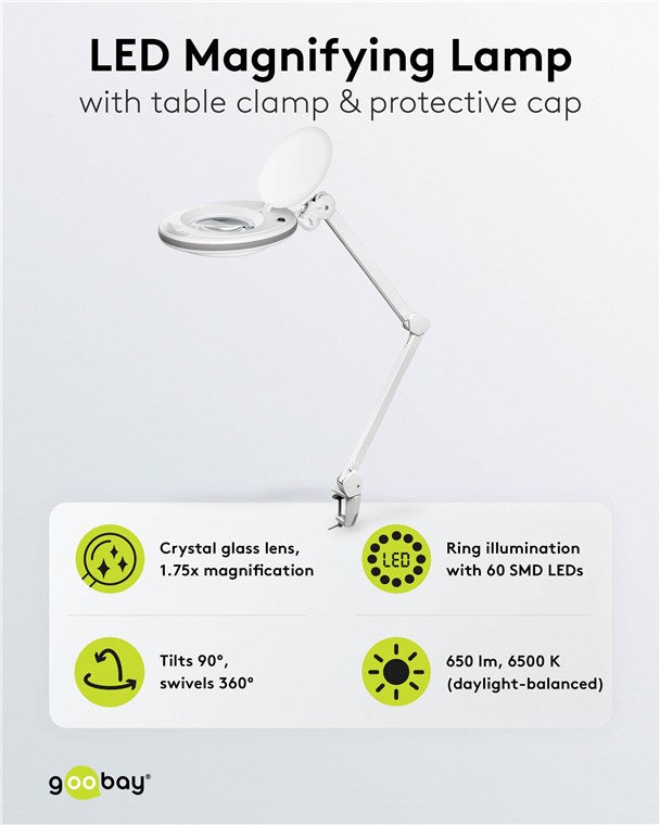 LED clamp magnifying lamp, 8 W, white