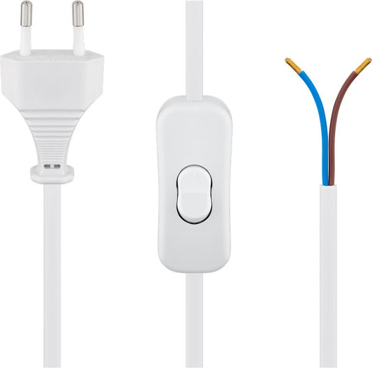 Kabel mit Eurostecker zum Konfektionieren - mit Schalter, 1,5 m, Weiß