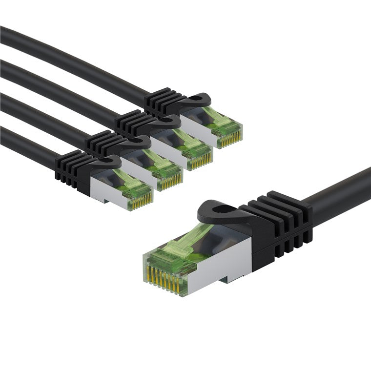 GHMT-zertifiziertes CAT 8.1 Patchkabel, S/FTP (PiMF), 2 m, schwarz, 5er-Set