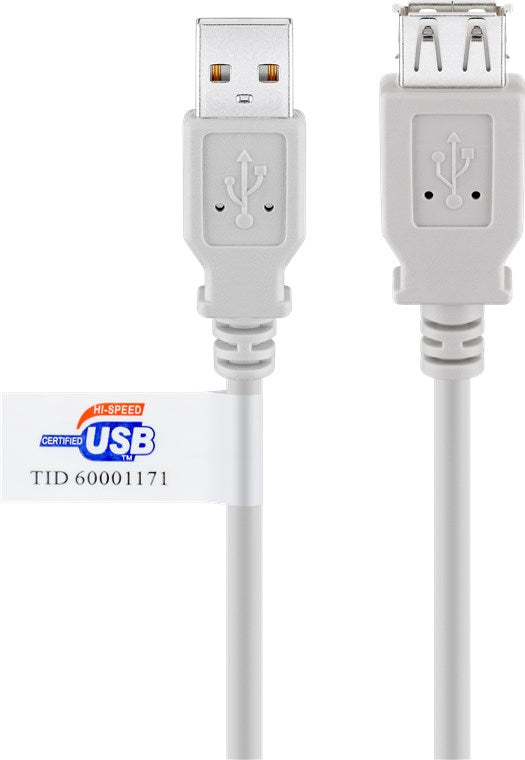 USB 2.0 Hi-Speed-Verlängerungskabel mit USB Zertifikat, Grau