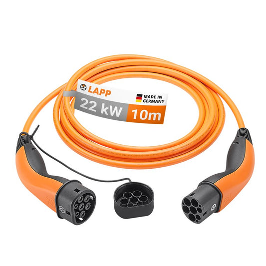 Ladekabel Typ 2, bis zu 22 kW, 10 m, orange