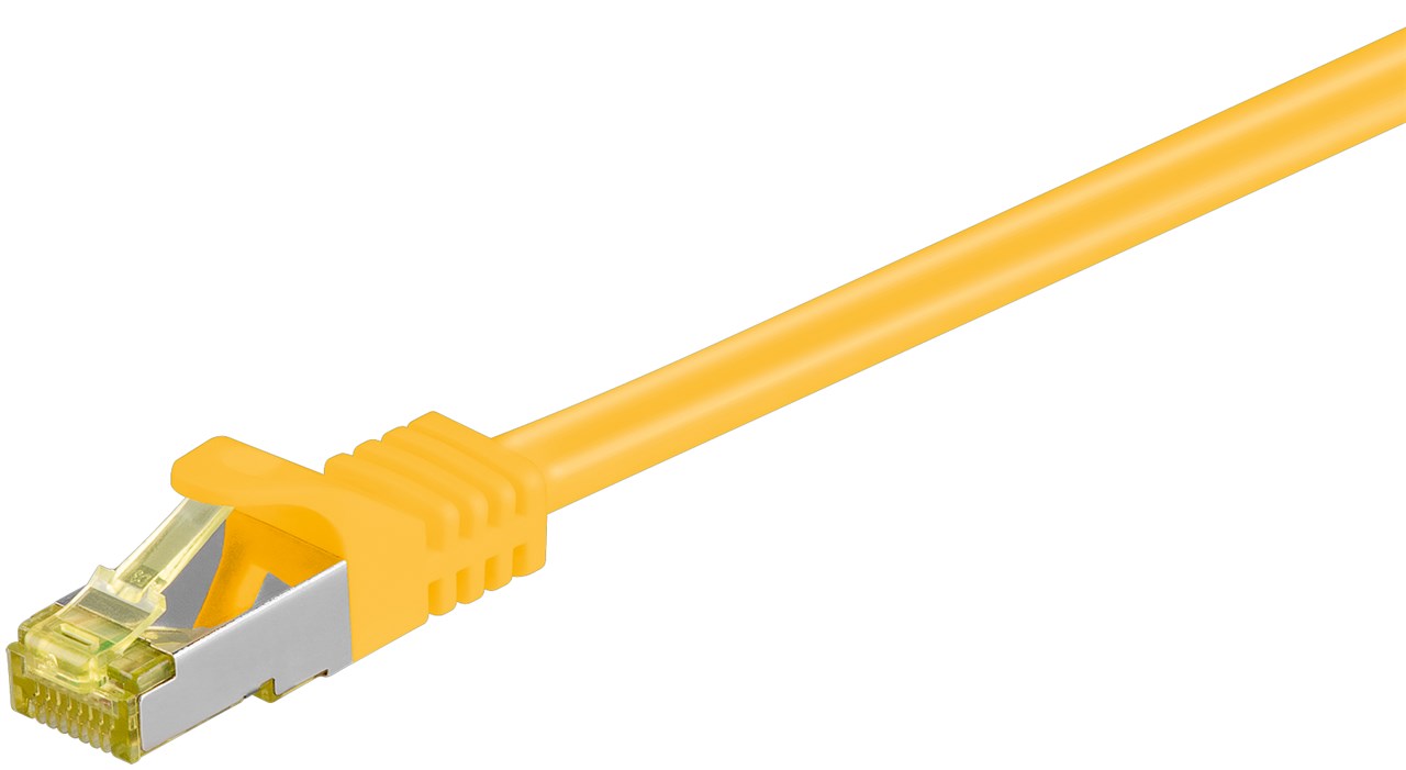 RJ45 patch cable CAT 6A S/FTP (PiMF), 500 MHz with CAT 7 raw cable, yellow