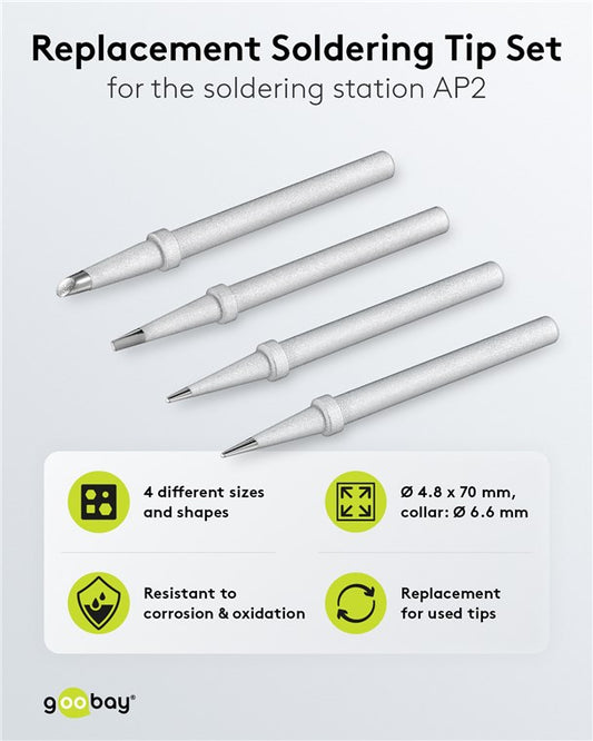 Replacement soldering tip set for soldering station AP2, 4 different tips