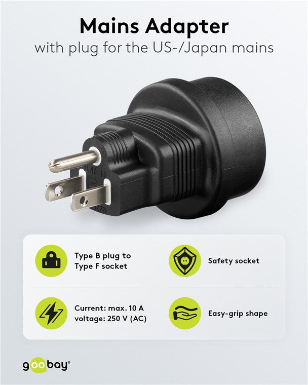 Reiseadapter Europa auf USA/Japan, schwarz