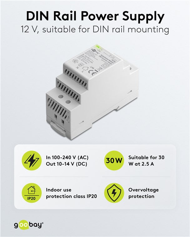 Hutschienen-Netzteil (DIN-Rail) 12 V (DC), 2,5 A, 30 W