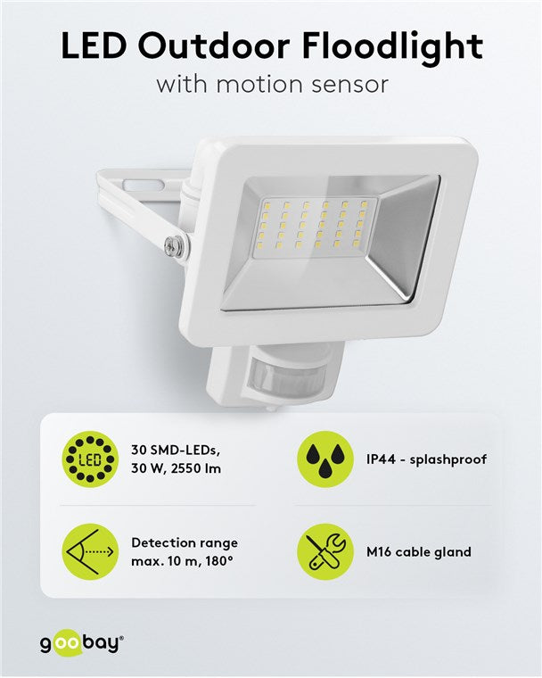 LED outdoor spotlight, 30 W, with motion detector