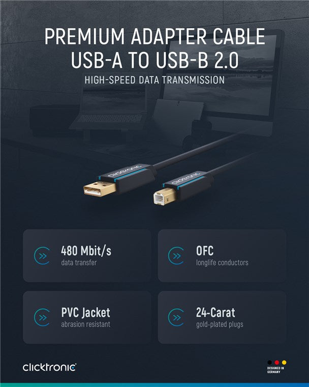 USB-A-auf-USB-B 2.0 Adapterkabel