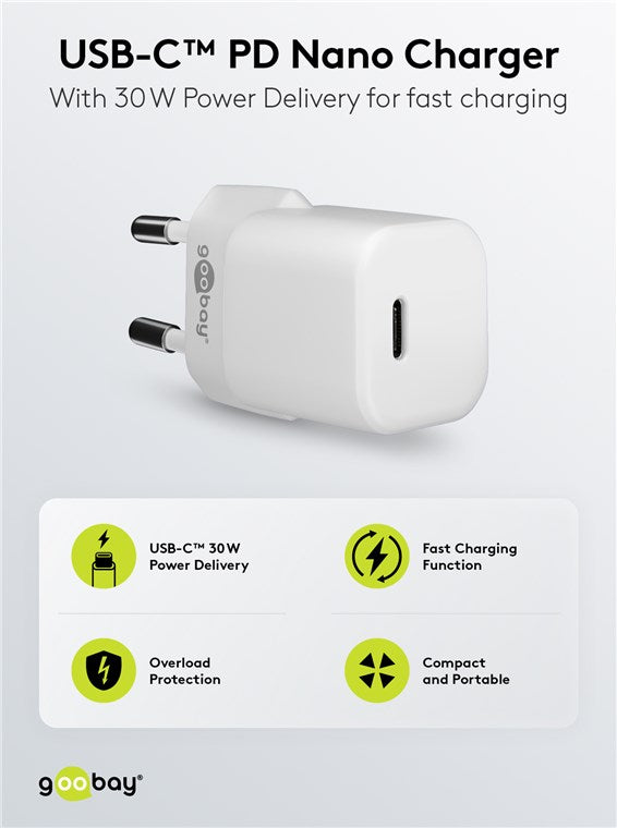 USB-C™ PD GaN Schnellladegerät Nano (30 W) weiß