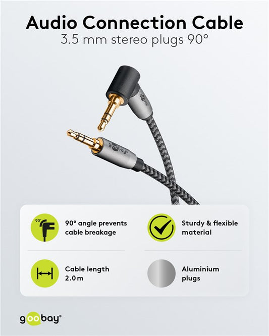Audio Verbindungskabel AUX, 3,5 mm stereo, 90°, 2 m