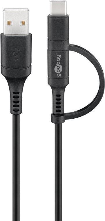 2in1-Kabel USB-A auf Micro-B/USB-C™, 1 m, schwarz