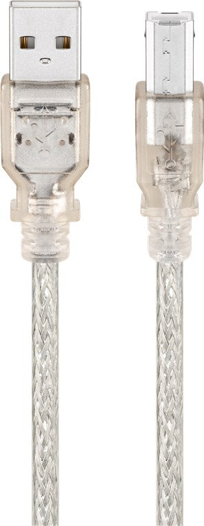 USB-A-auf-USB-B-Kabel, 3 m, transparent