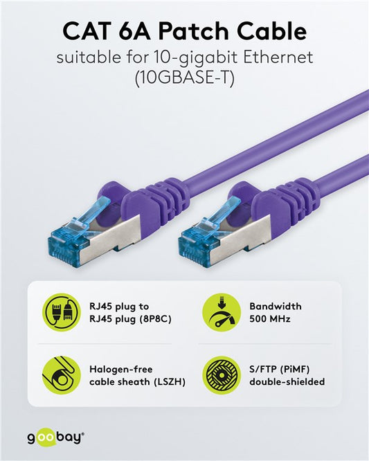CAT 6A Patchkabel, S/FTP (PiMF), violett