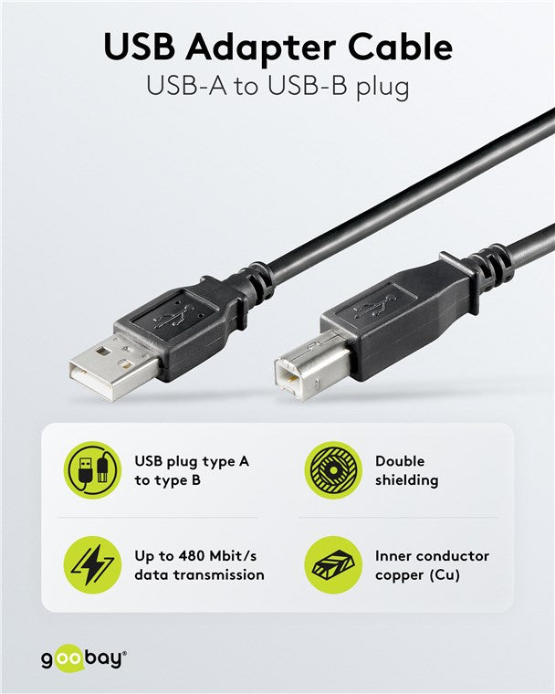 USB-A-auf-USB-B-Kabel, 1,8 m, schwarz