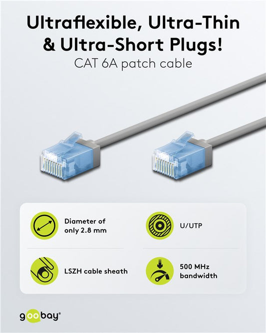 Ultraflexibles CAT 6A Patchkabel, slim, U/UTP, grau