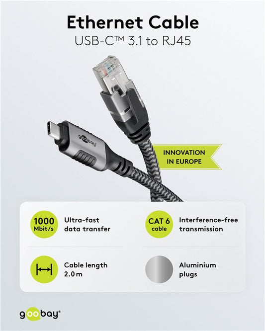 Ethernet-Kabel USB-C™ 3.1 auf RJ45, 2 m
