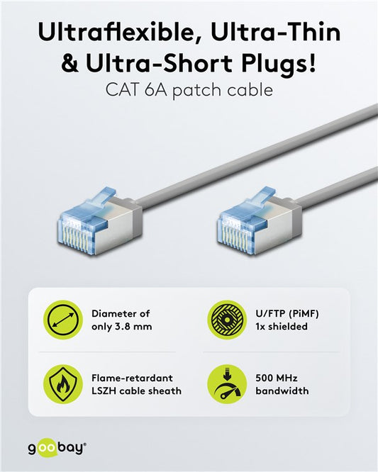 Ultraflexibles CAT 6A Patchkabel, slim, U/FTP, grau