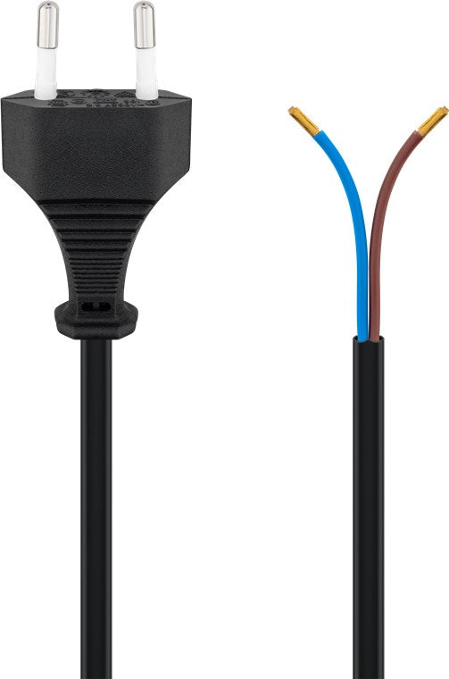 Kabel mit Eurostecker zum Konfektionieren, 1,5 m, Schwarz, (2*0,75 mm²)