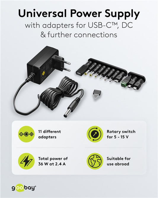Universal-Netzteil (5 V - 15 V, max. 36 W / 2,4 A)