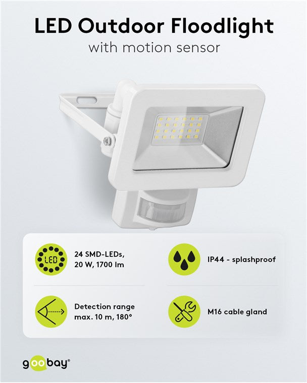 LED outdoor spotlight, 20 W, with motion detector