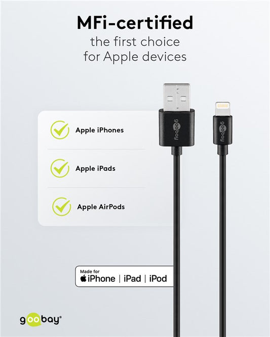 Lightning USB Lade- und Synchronisationskabel, 2 m, schwarz