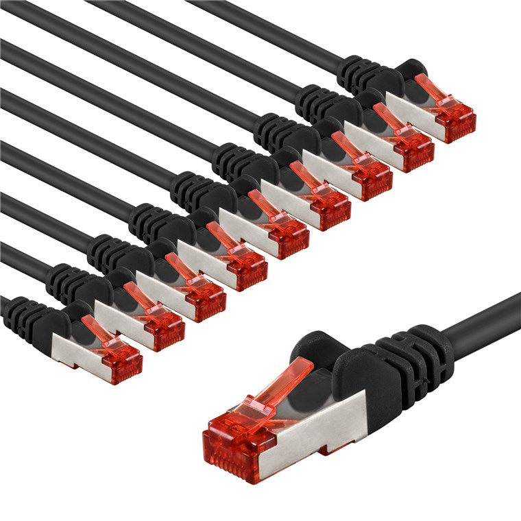 CAT 6 Patchkabel, S/FTP (PiMF), 2 m, schwarz, 10er-Set