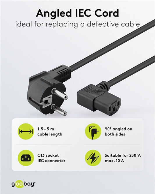 Beidseitig abgewinkeltes Kaltgeräte-Anschlusskabel, 1,5 m, Schwarz, (3*0,75 mm²)