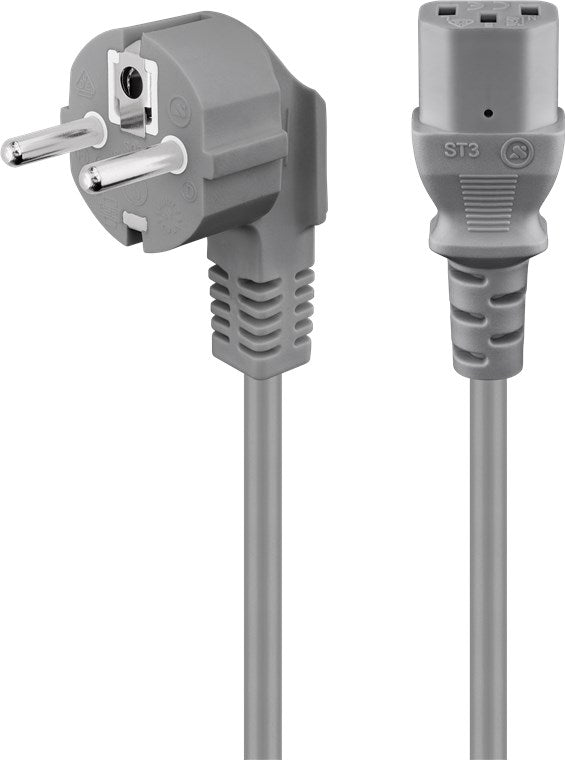 abgewinkeltes Kaltgeräte-Anschlusskabel, 2 m, Grau, (3*0,75 mm²)