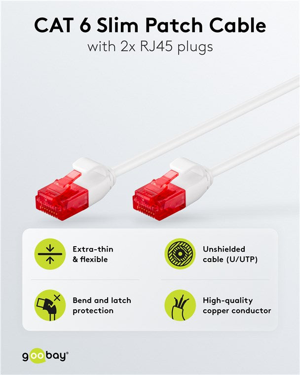 CAT 6 Slim-Patchkabel, U/UTP, weiß