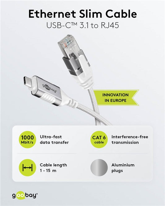 Ethernet-Kabel USB-C™ 3.1 auf RJ45, Slim, 2 m