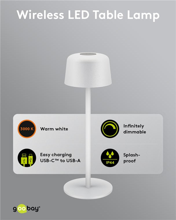 Kabellose LED-Tischleuchte, Größe S, 25 cm, weiß