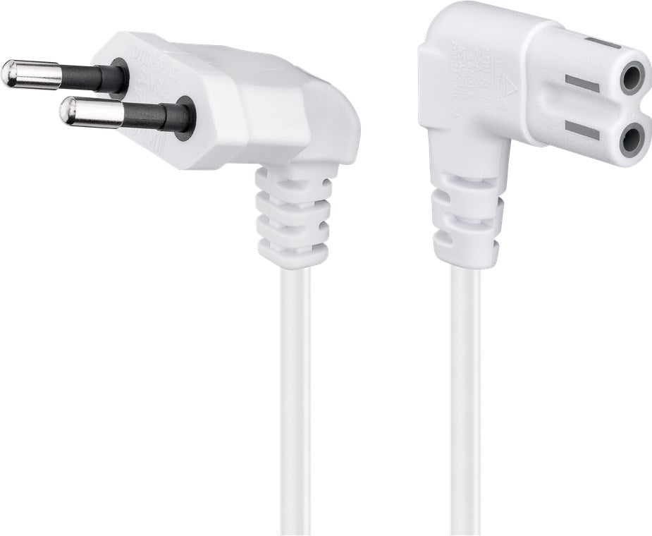 Anschlusskabel Eurostecker beidseitig abgewinkelt, 2 m, Weiß, (2*0,75 mm²)