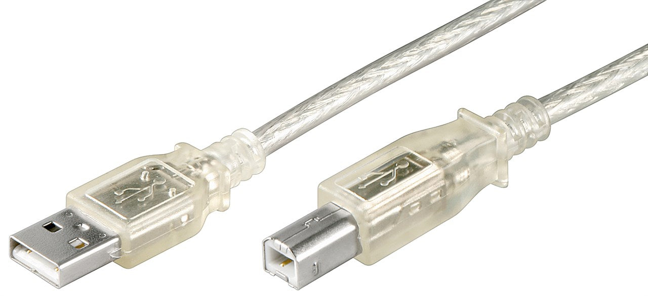 USB-A-auf-USB-B-Kabel, 3 m, transparent