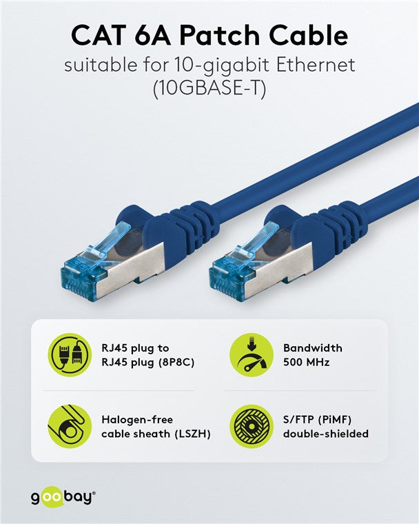 CAT 6A Patchkabel, S/FTP (PiMF), 3 m, blau, 5er-Set