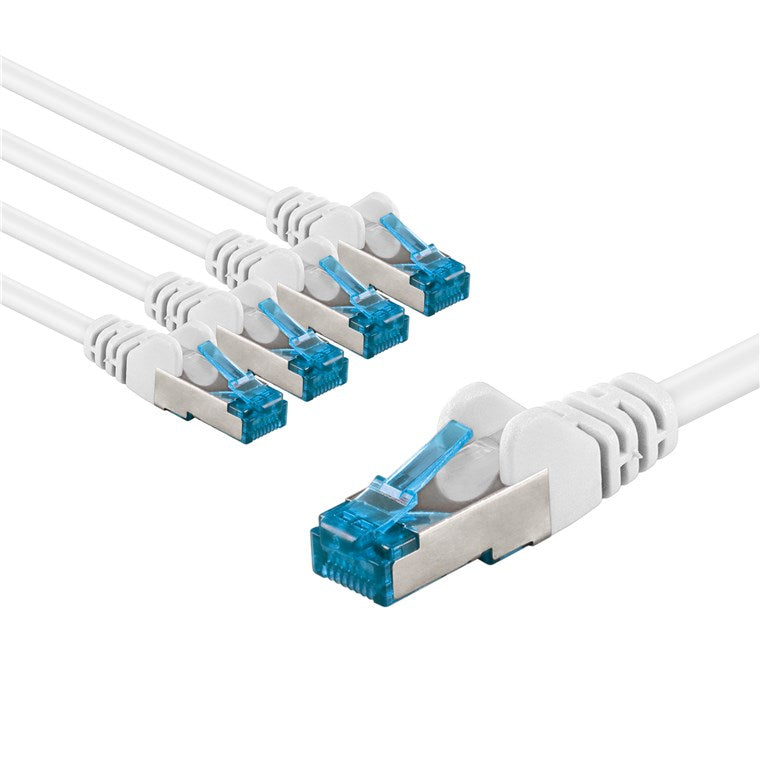 CAT 6A Patchkabel, S/FTP (PiMF), 5 m, weiß, 5er-Set