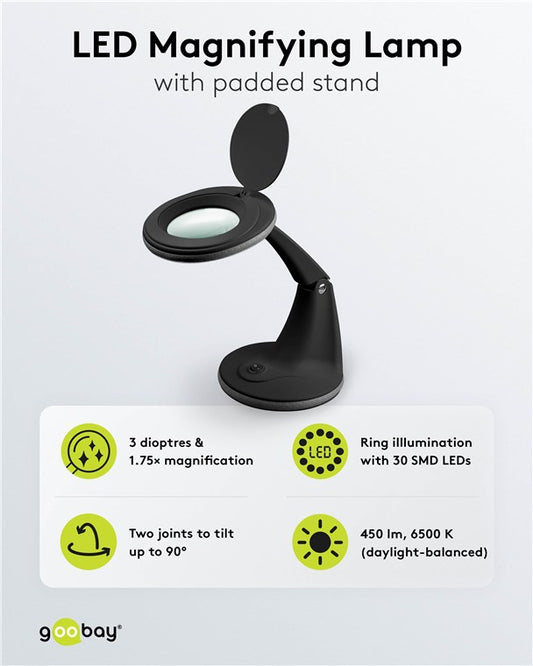 LED floor magnifying lamp, 6 W, black