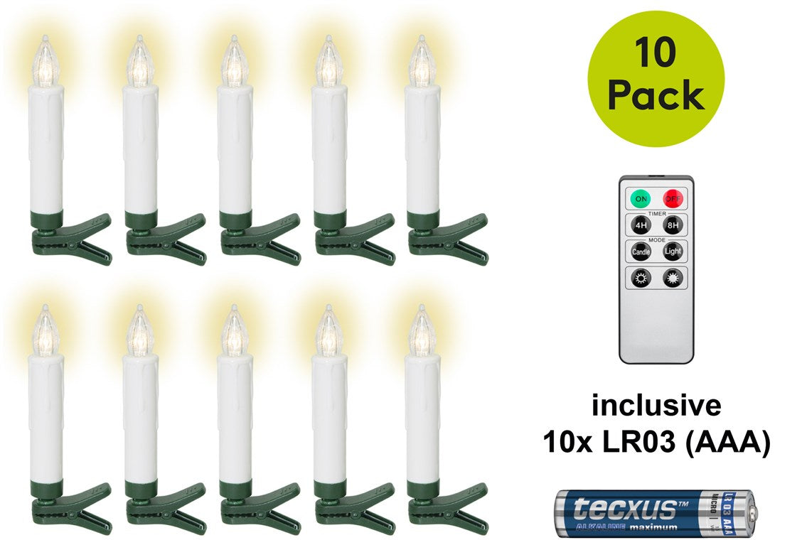 10 kabellose LED-Weihnachtsbaumkerzen inkl. 10x AAA (LR03)