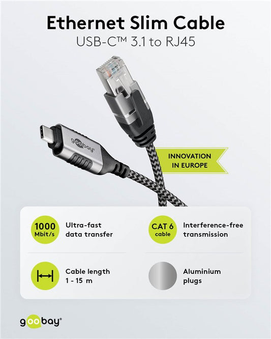Ethernet-Kabel USB-C™ 3.1 auf RJ45, Slim, 10 m