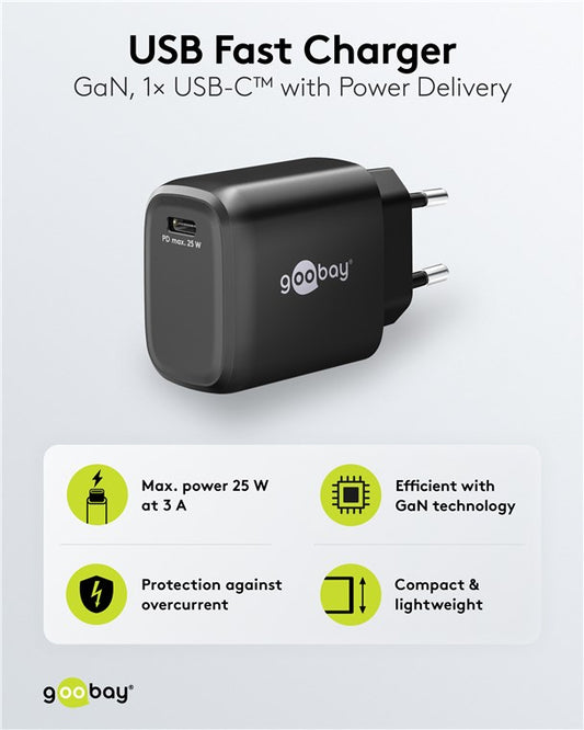 USB-C™ PD GaN Schnellladegerät (25 W) schwarz