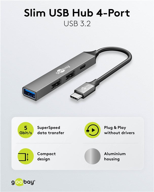 Slim 4-Port USB-Hub, USB-C™ auf USB-C™/USB-A, 5 Gbit/s