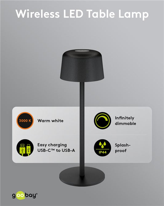 Kabellose LED-Tischleuchte, Größe S, 25 cm, schwarz