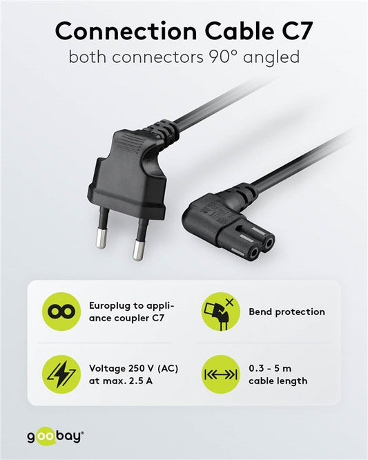 Anschlusskabel mit Eurostecker abgewinkelt, 0,75 m, schwarz, (2*0,75 mm²)