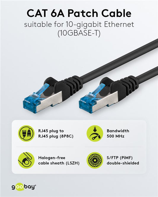 CAT 6A Patchkabel, S/FTP (PiMF), 1 m, schwarz, 10er-Set